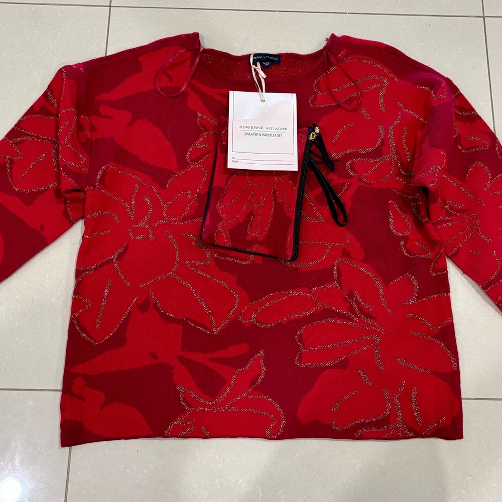Adrienne Vittadini Red Floral Blouse
